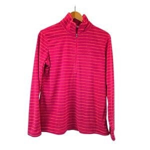 Columbia Pink Striped Half Zip Fleece Pullover Hiking Active Sweater Large